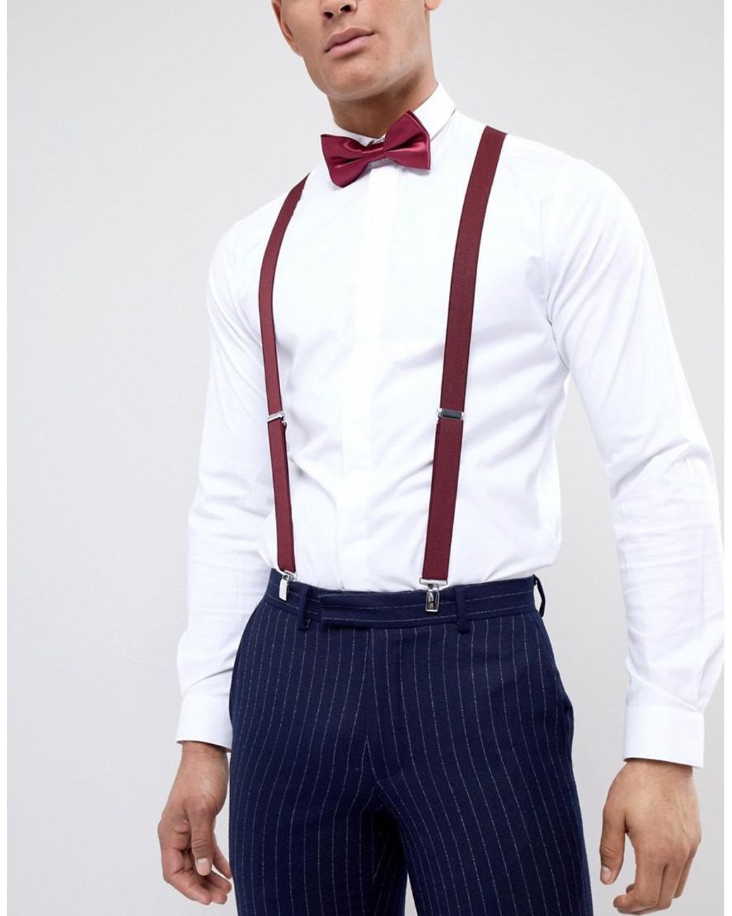 ASOS Wedding Suspender And Bow Tie Set With Contrast Back In Burgundy And  Navy in Red for Men | Lyst