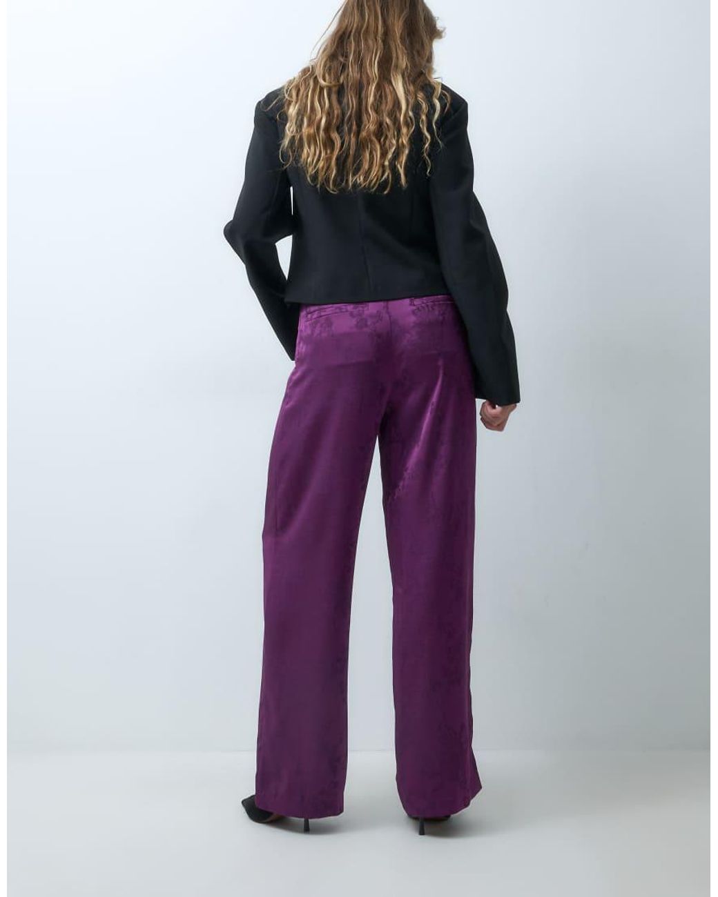 ASOS Purple Tailored Wide Leg Trousers With Pleat Detail