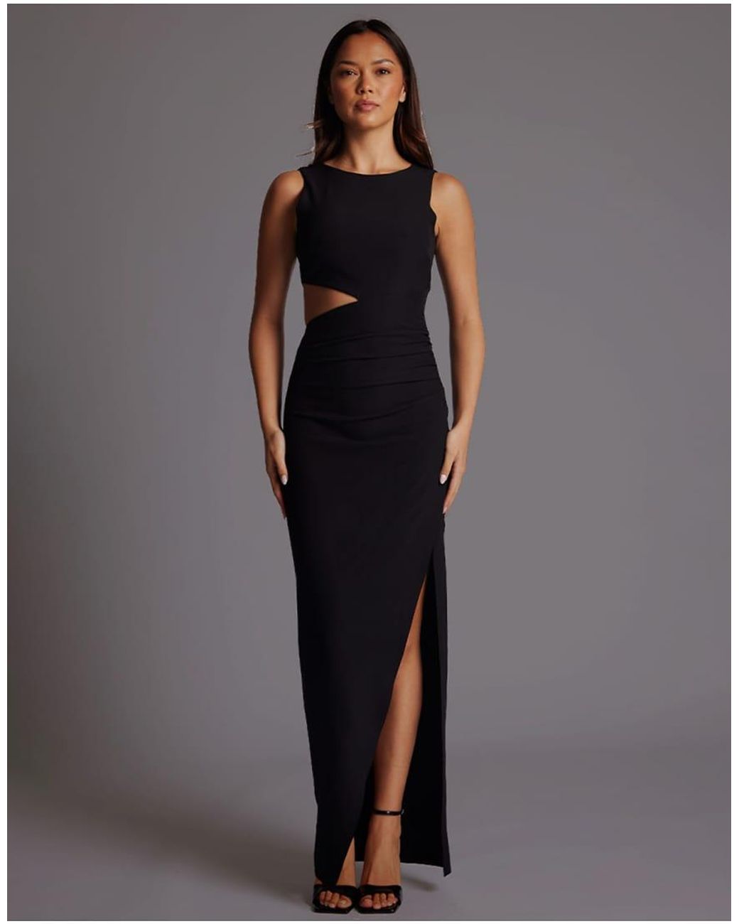 Vesper Blue Ruched Maxi Dress With Cut Out Detail