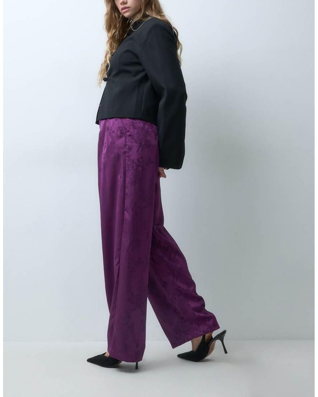 ASOS Purple Tailored Wide Leg Trousers With Pleat Detail