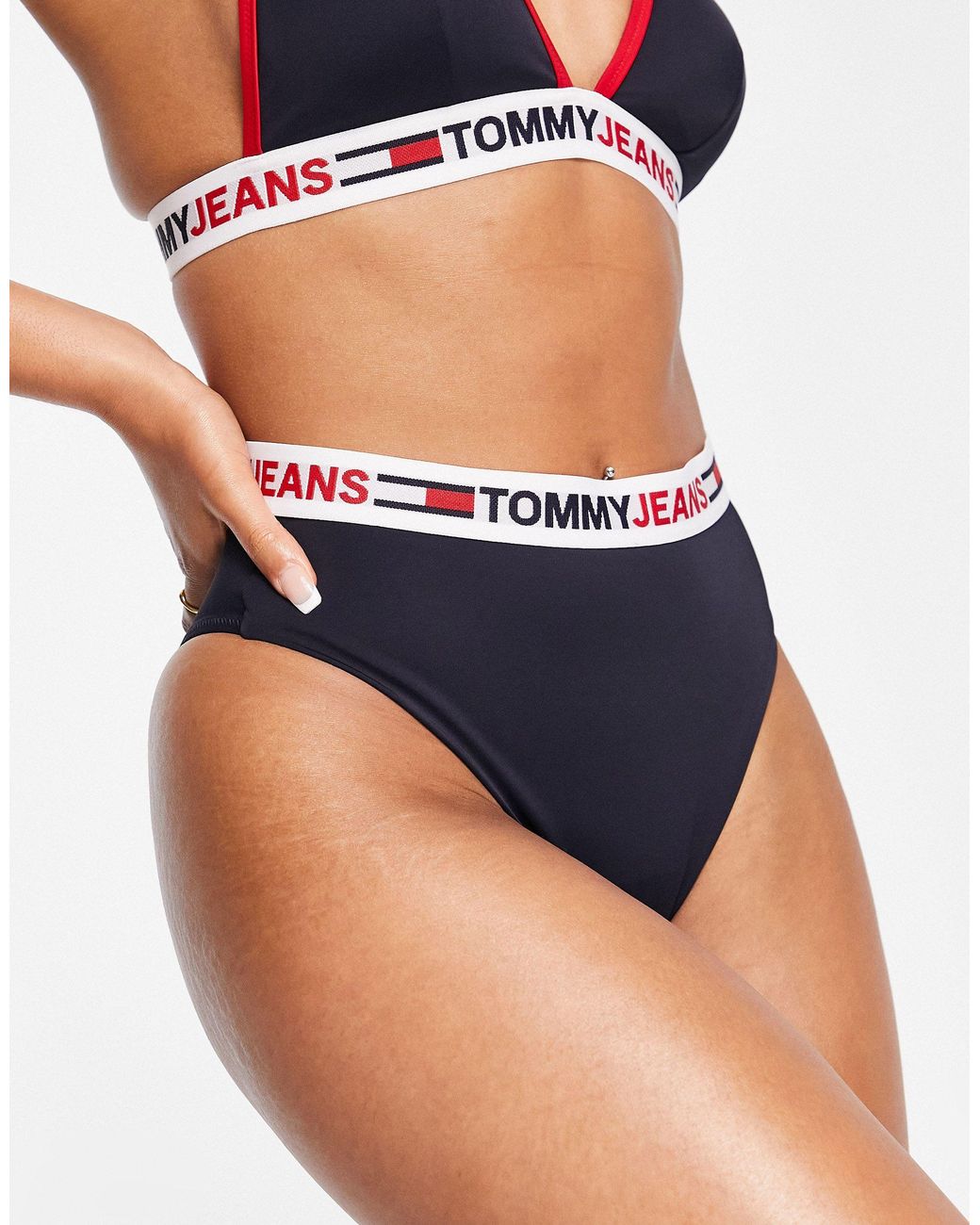 Tommy Hilfiger Jeans High Waist Cheeky Bikini Bottoms in Blue | Lyst