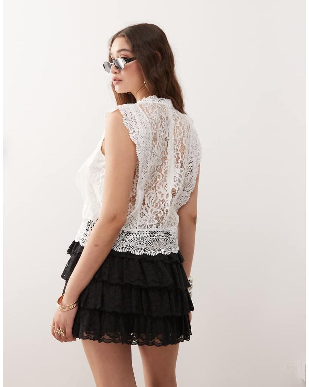 Miss Selfridge Natural Lace Micro Mini Skirt