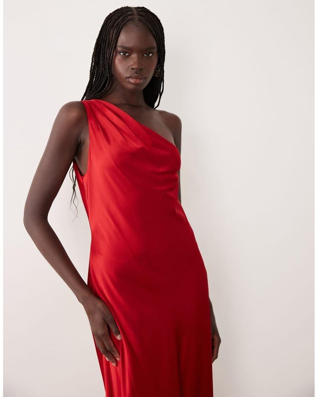 Ralph Lauren Red Satin Charmeuse One Shoulder Maxi Dress