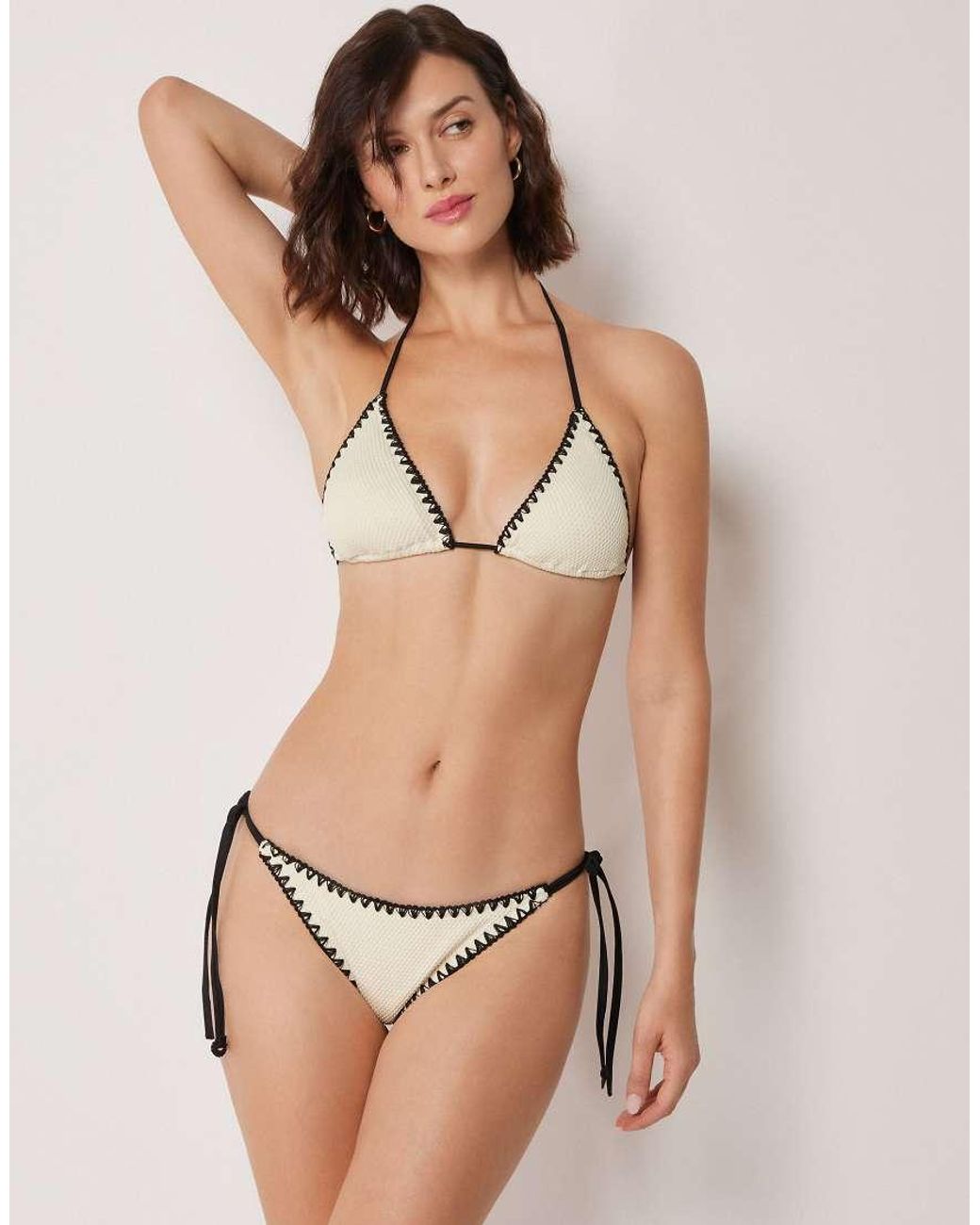 Calzedonia Natural Triangle Bikini Top Bicolor Embroidery