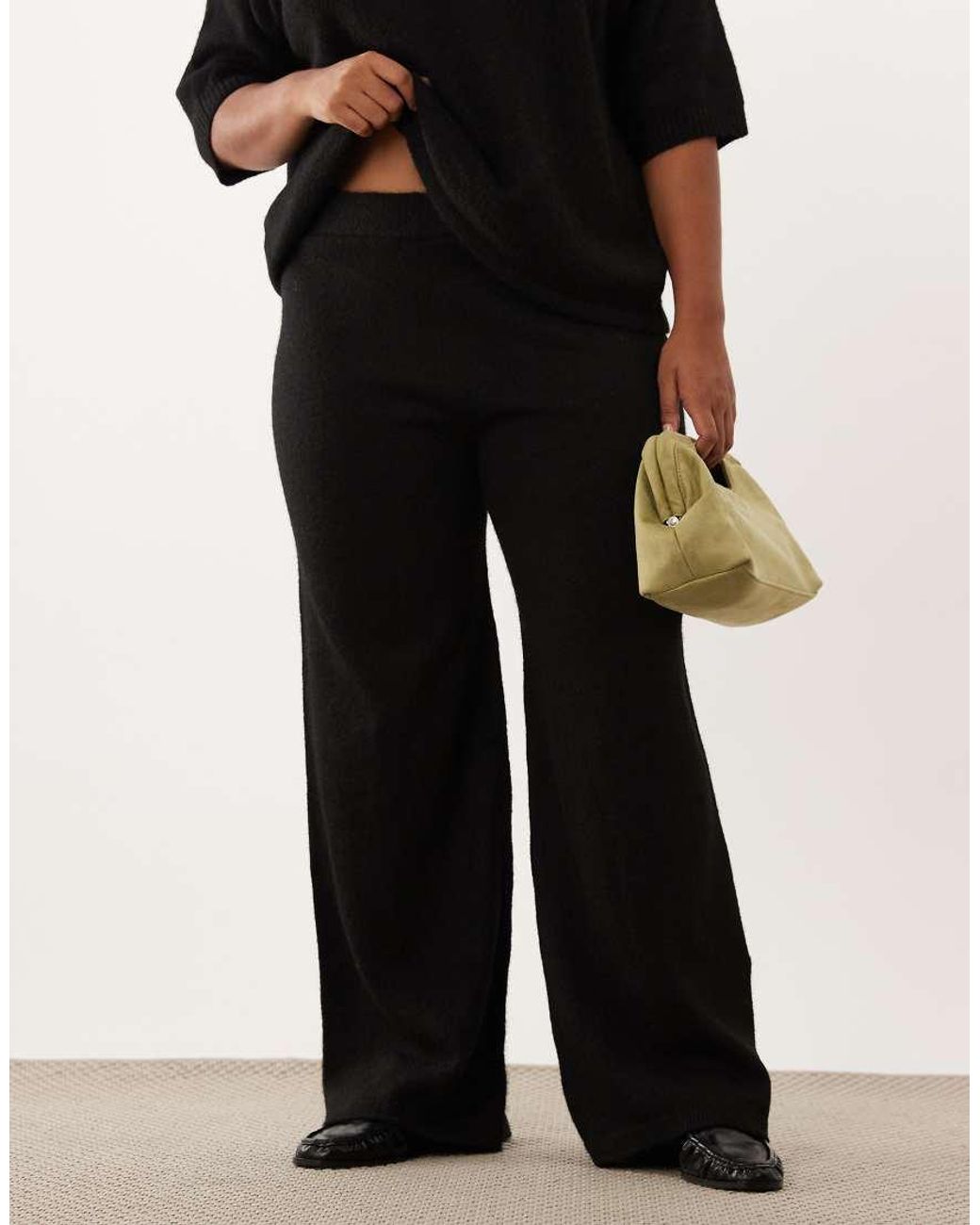 ASOS Black Asos Design Curve Wide Leg Pants With Wool
