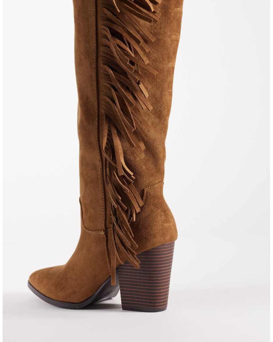 SEQWL Brown Western Knee Boots With Fringing