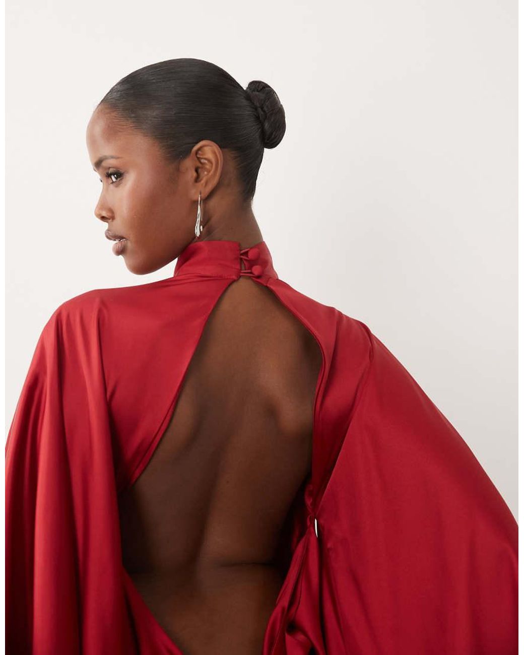 The Dolls House Red Lorena Satin Volume High Neck Open Back Mini Dress