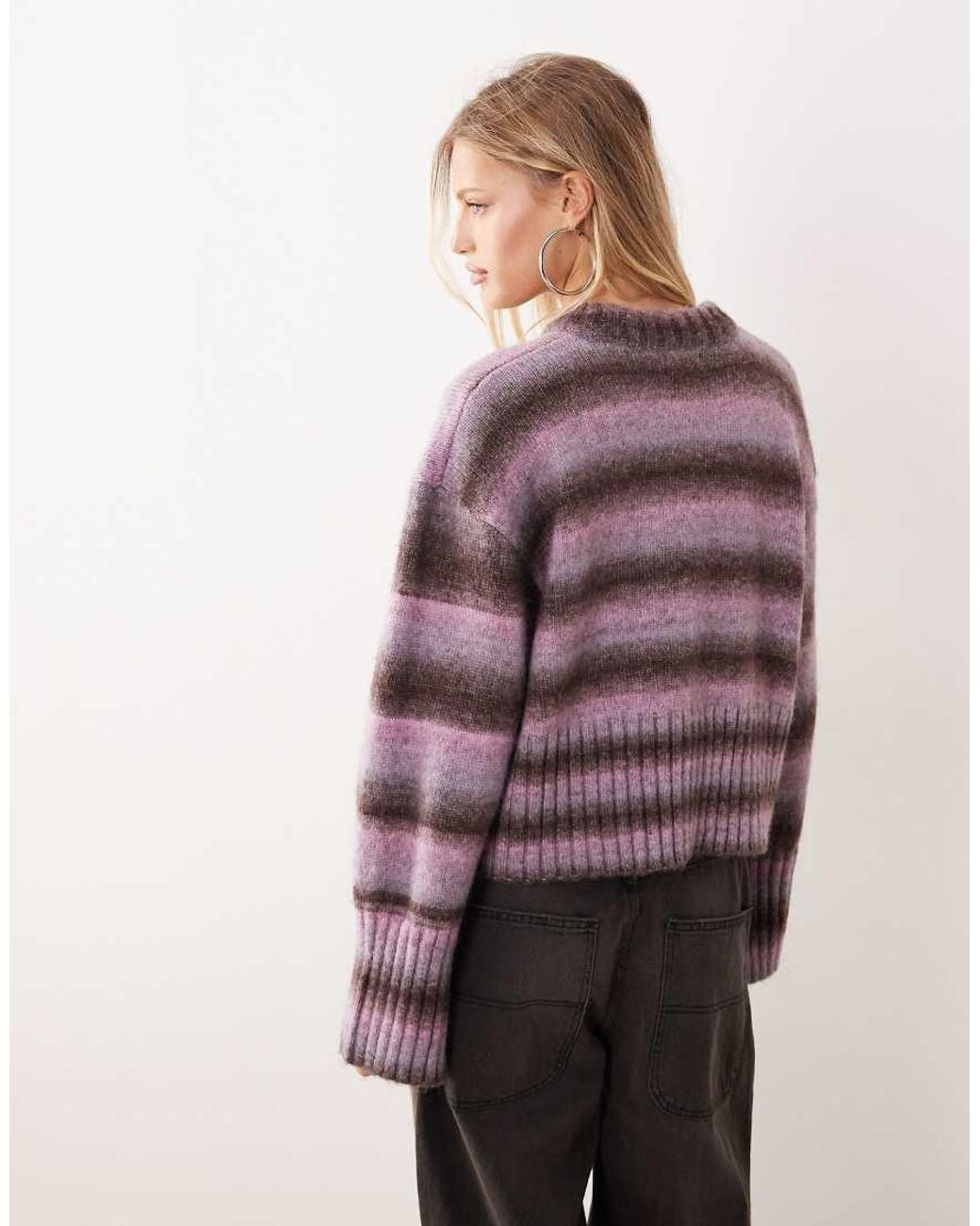 Monki Brown Boxy Jumper With Faded Stripe