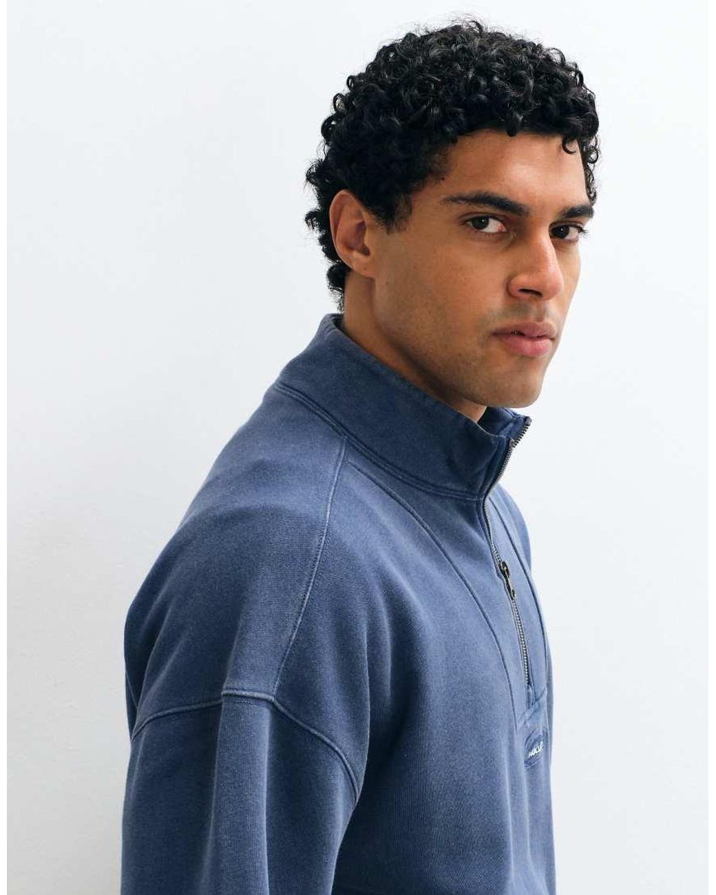 Hollister Blue Surf Logo 1/4 Zip Sweatshirt for men