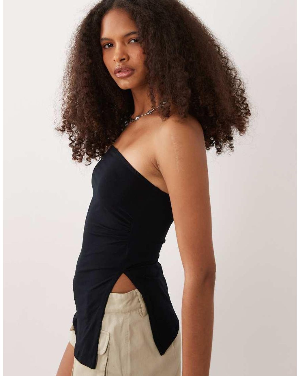 Motel Black Ruched Bandeau Top