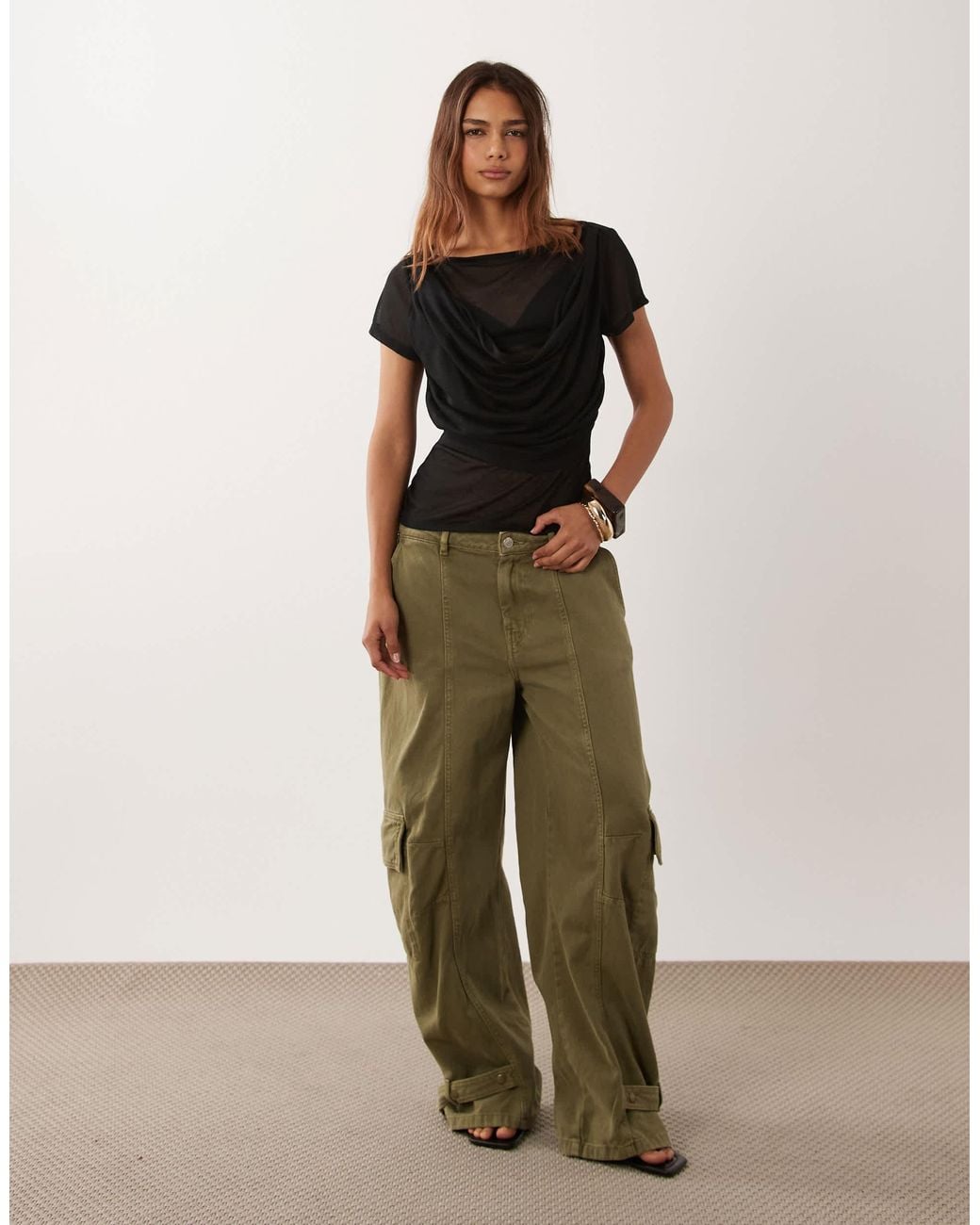 ASOS Black Semi Sheer Knit Look Drape Overlay Top