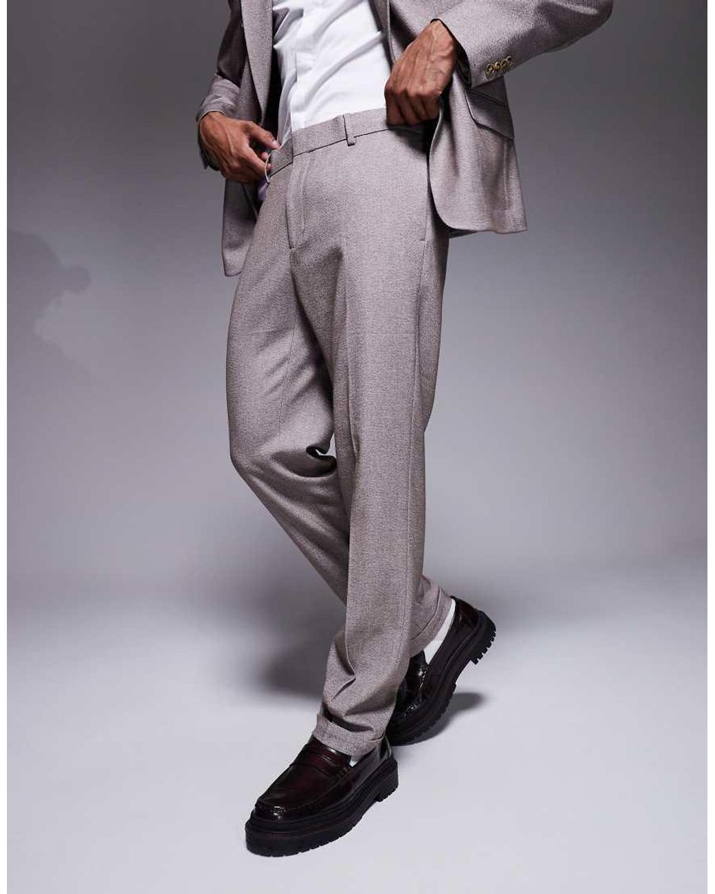 River Island Gray Slim Textured Suit Pants for men