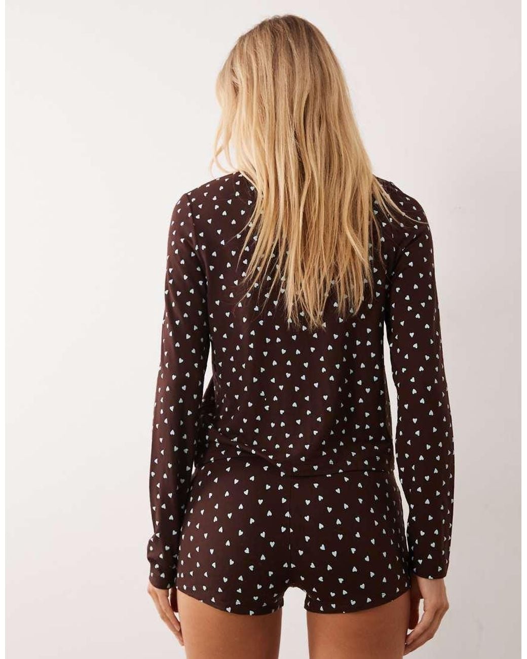 ASOS Brown Mix & Match All Over Heart Print Pyjama Shorts