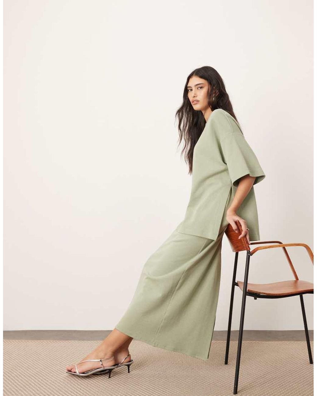 ARRANGE Natural Premium Heavy Weight Textured Jersey Column Maxi Skirt Co-ord