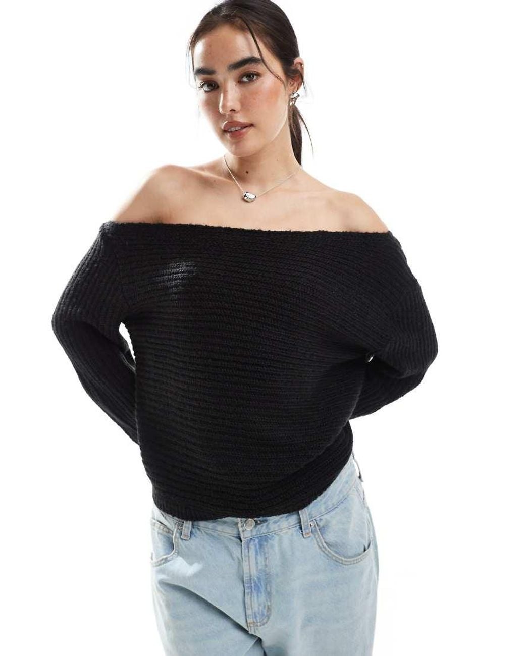 ASOS Black Knitted Off The Shoulder Slouchy Jumper