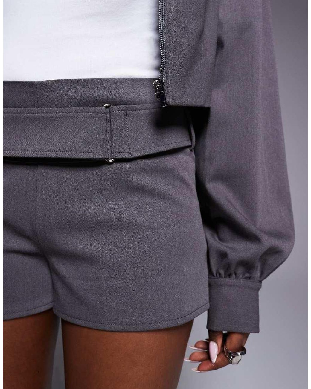 Kaiia Gray Exclusive Tailored Stud Belt Detail Micro Shorts