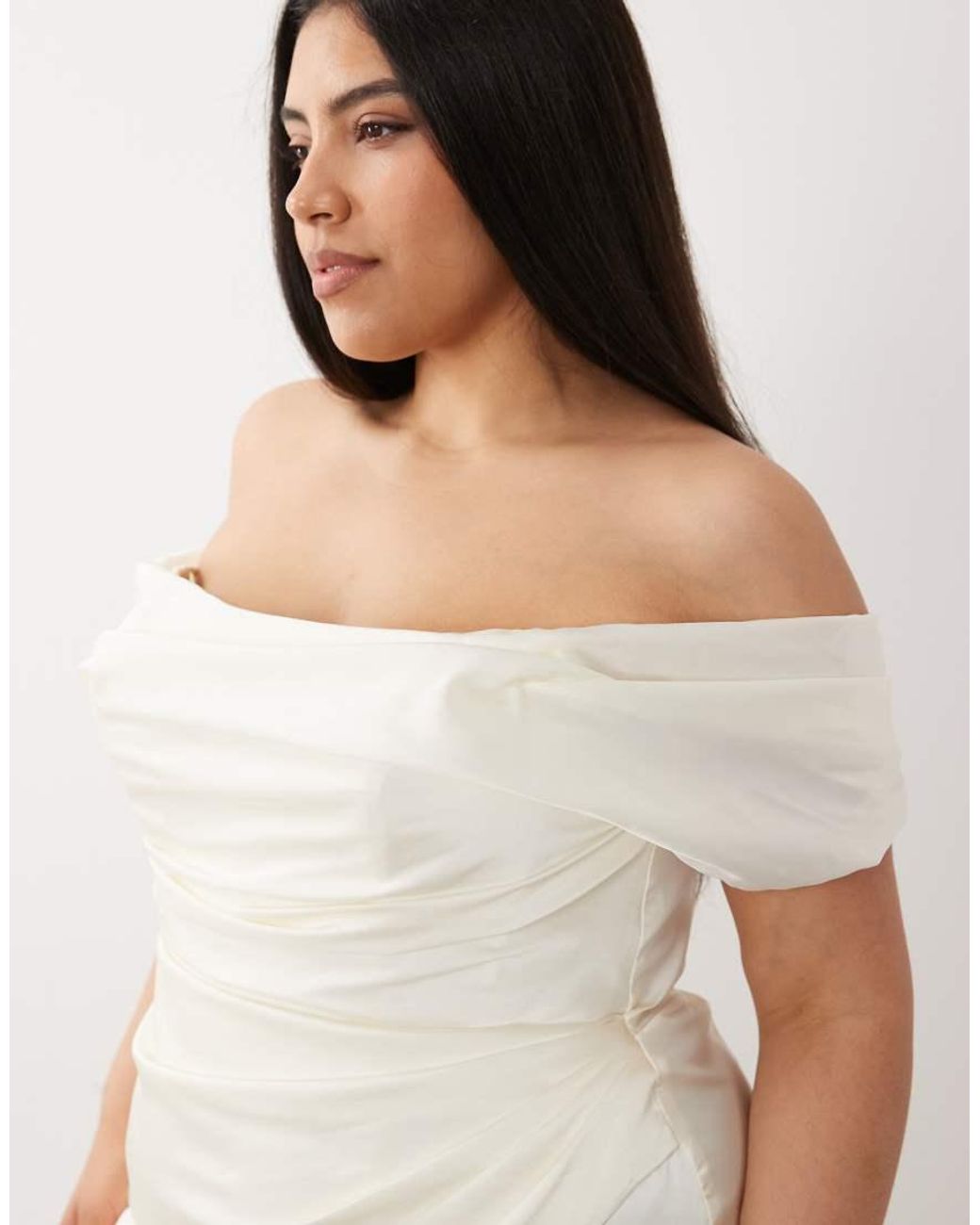 ASOS White Asos Design Curve Satin Off Shoulder Mini Dress
