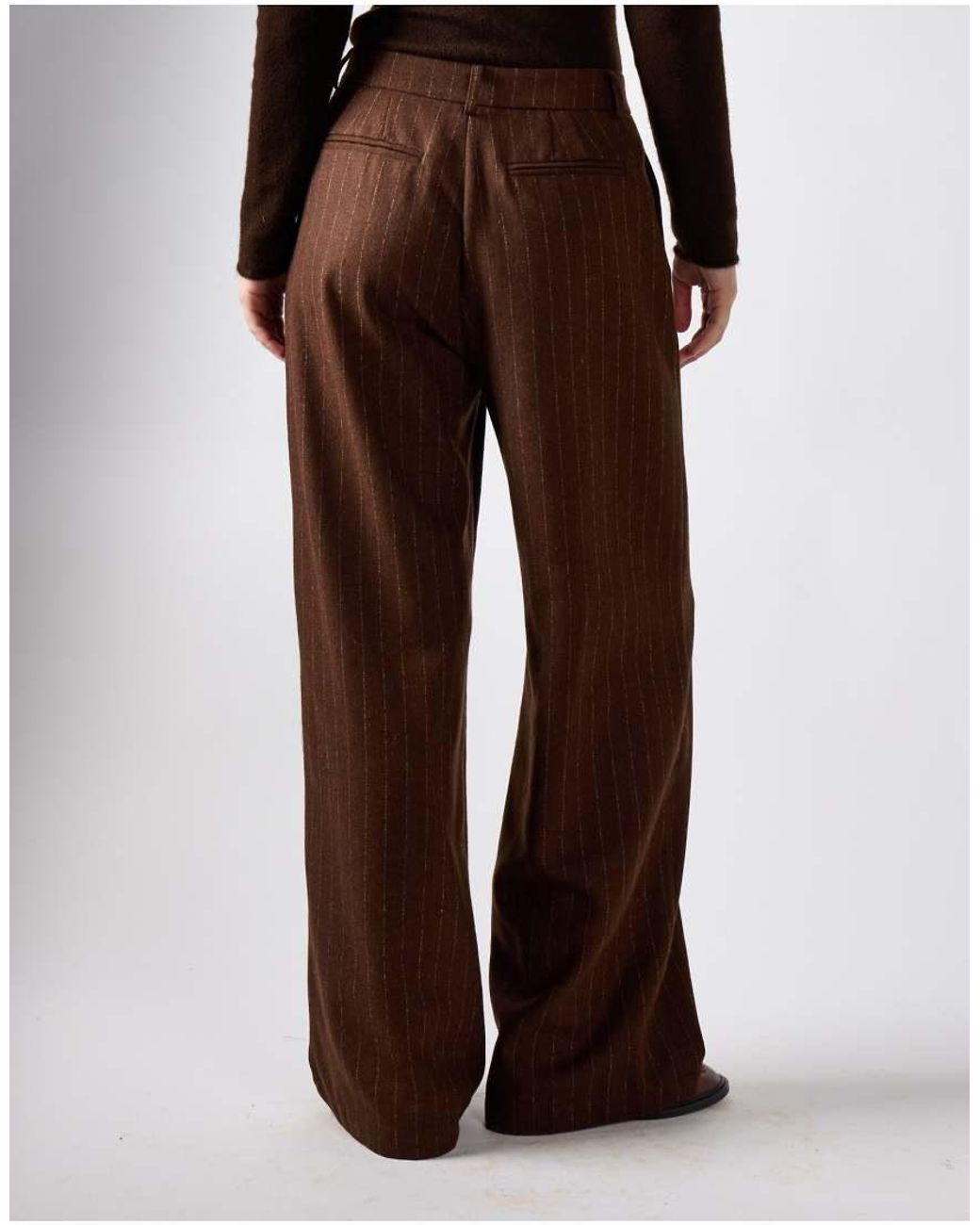 NARRATED Brown Pinstripe Wide Leg Pants