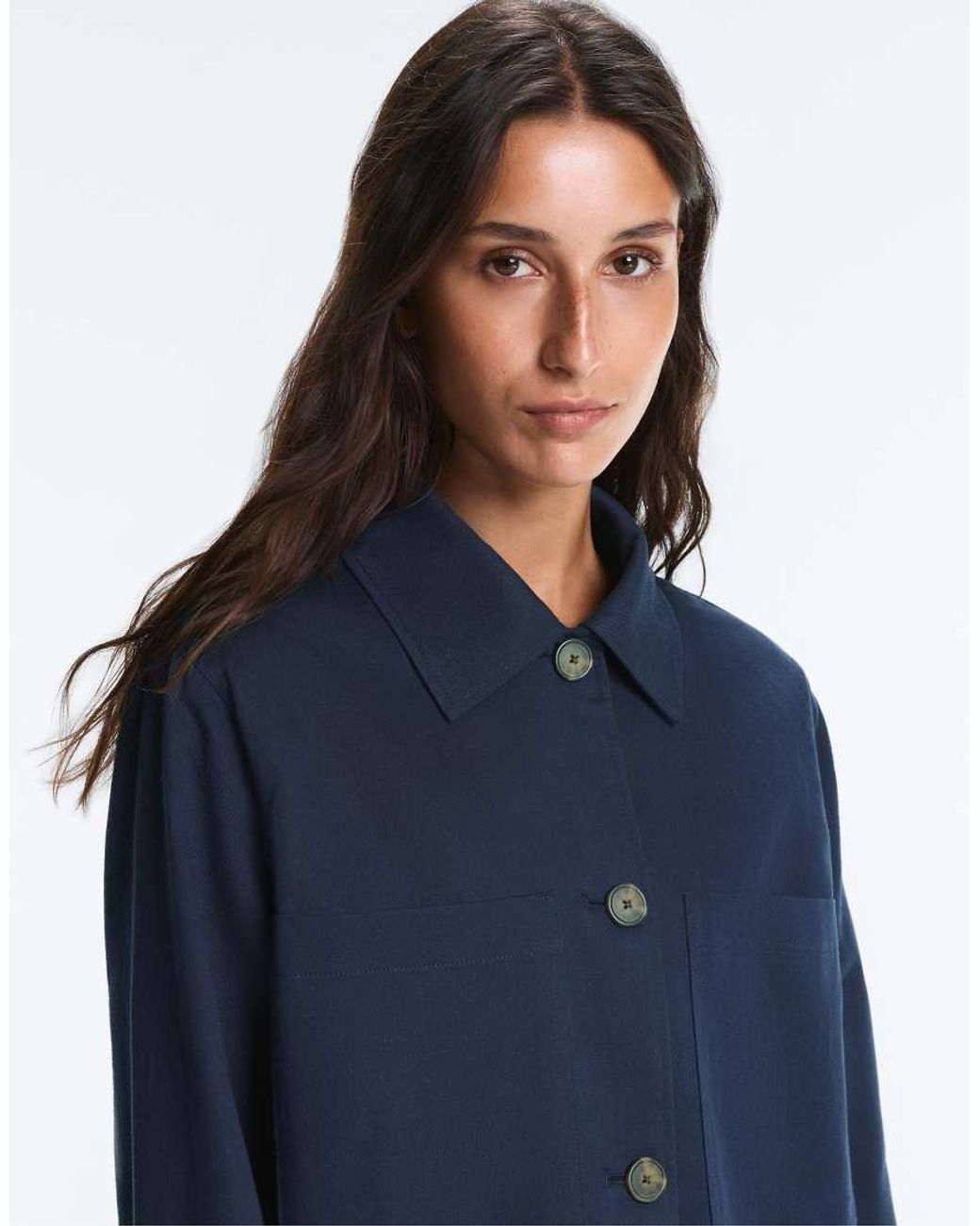 Oysho Blue Cotton Blend Pocket Jacket