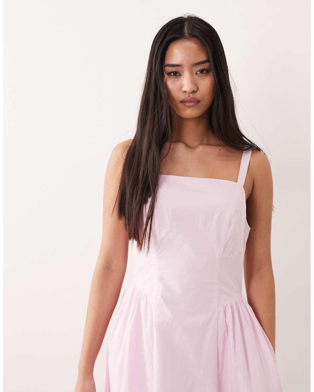 Nobody's Child Pink Brielle Cotton Square Neck Hip Pleat Detail Midaxi Dress