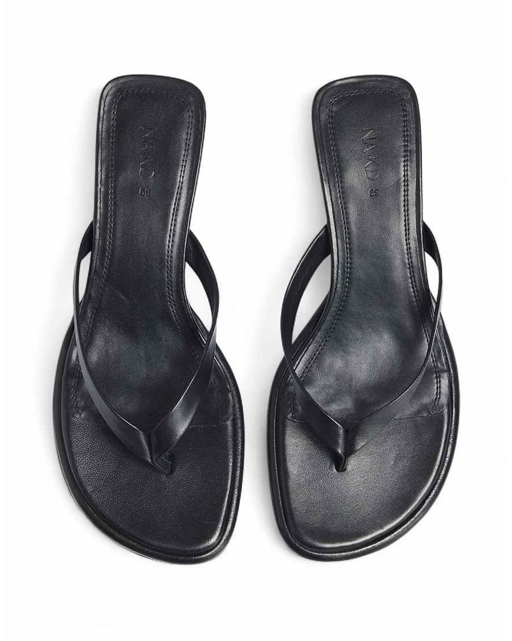 NA-KD Blue Leather Flip Flop Heels