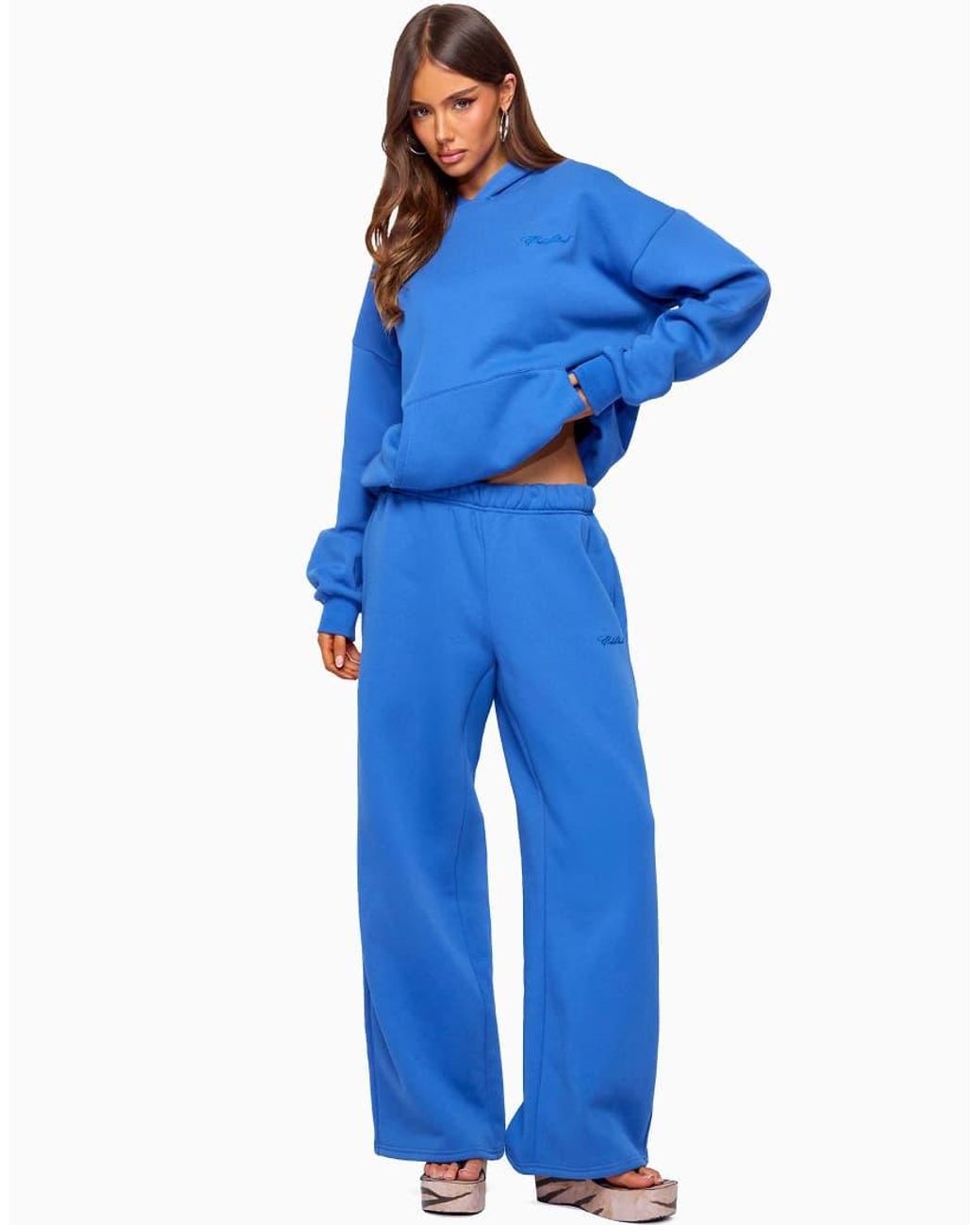 Edikted Blue Basic Girl Wide Leg Sweatpants