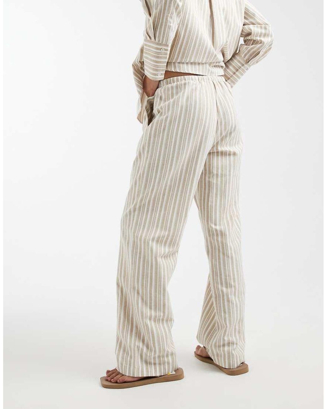 4th & Reckless Natural Lightweight Cotton Rich Wide Leg Beach Trouser Co-Ord