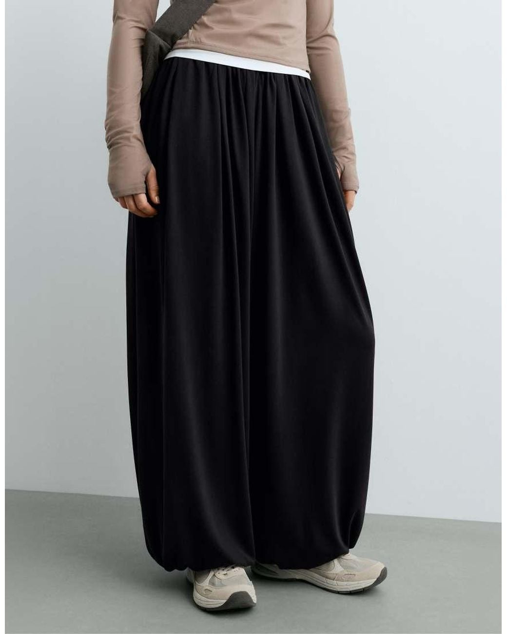Oysho Black Modal Blend Balloon Trousers