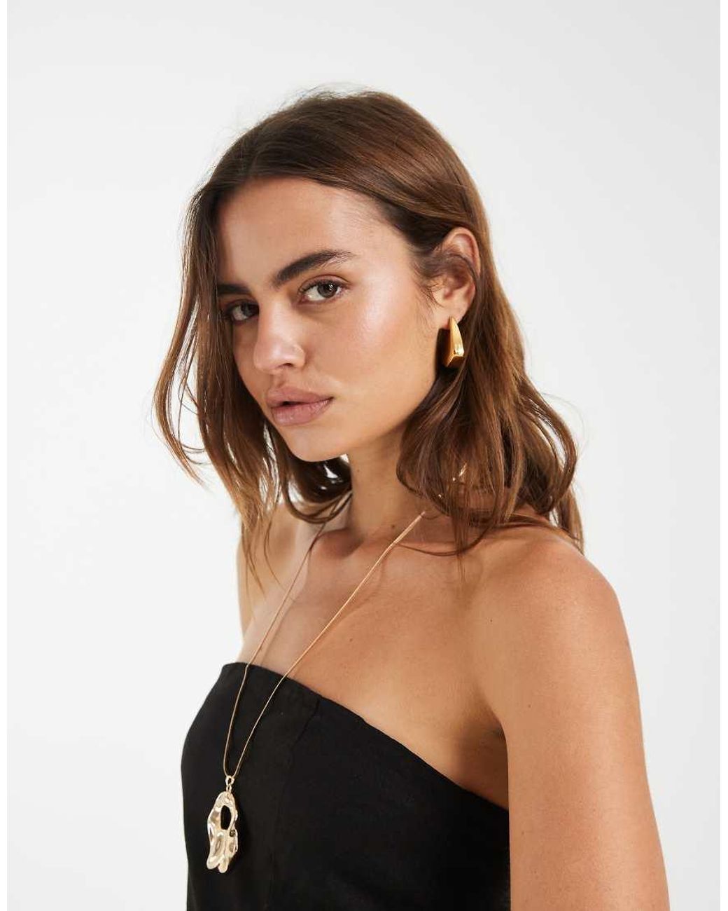 Pieces Black Linen-mix Bandeau Longline Top