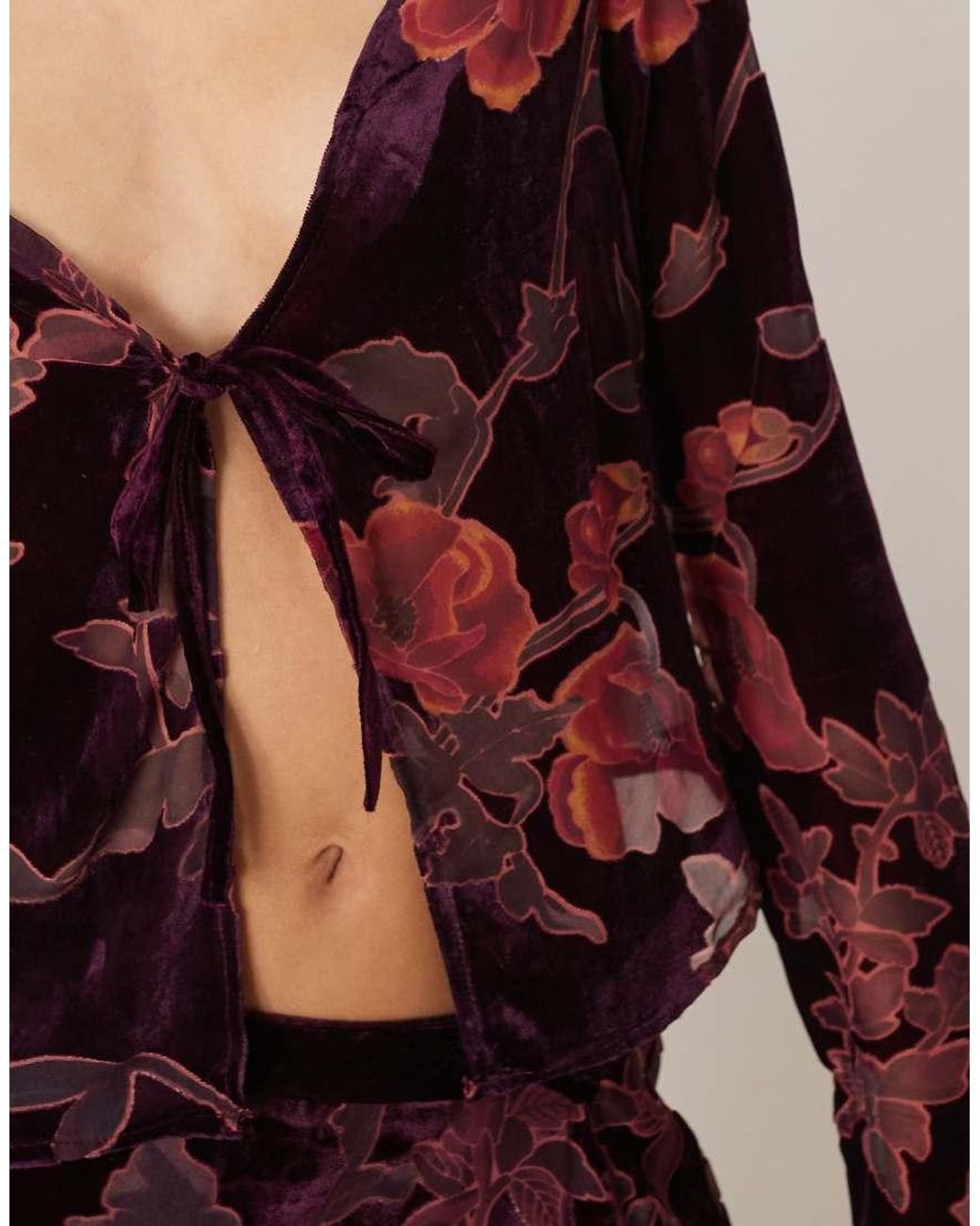 Motel Red Sukita Long Sleeve Floral Top