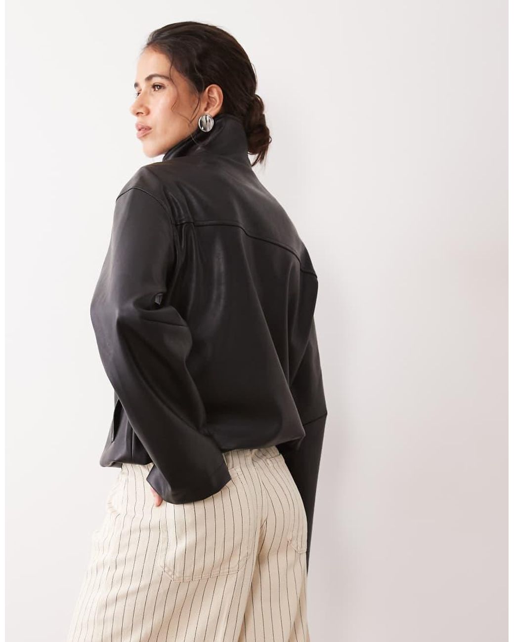4th & Reckless Black High Shine Faux Leather Funnel Neck Cropped Puffer Jacket Co-ord