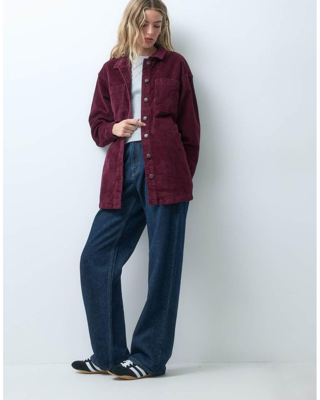 Noisy May Red Oversized Cord Shirt