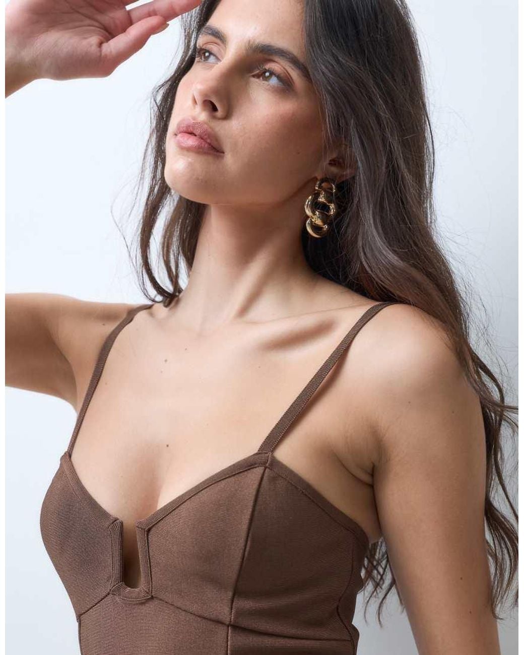 ASOS Brown Bandage Angle Neck Line Top