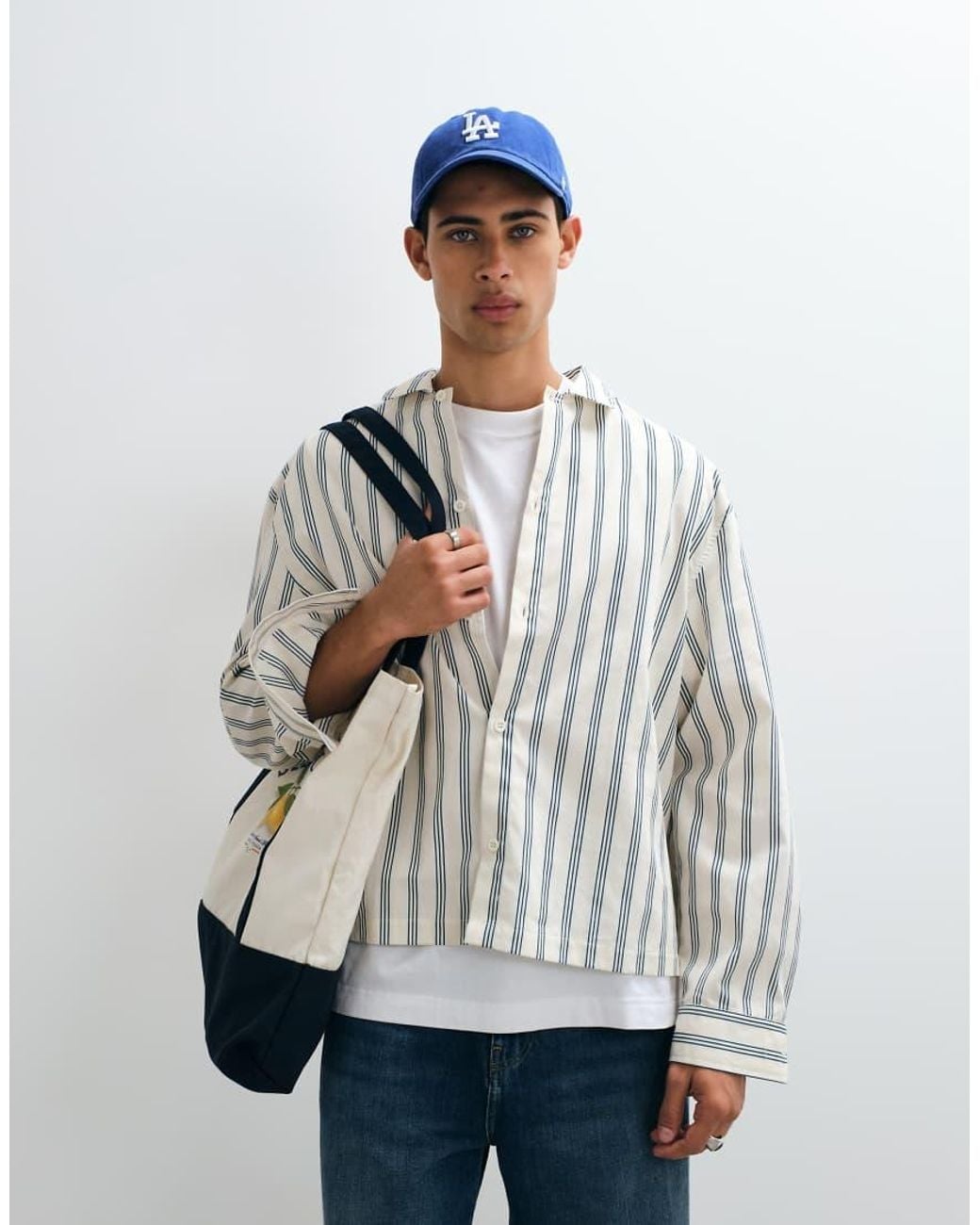 ASOS White Boxy Oversized Stripe Shirt for men