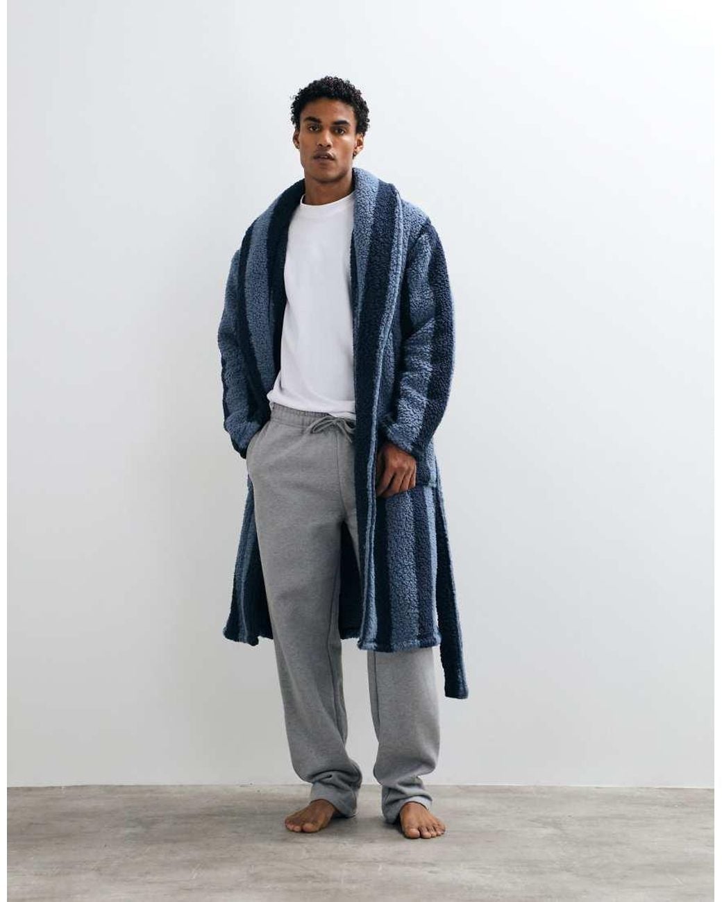 Threadbare Blue Striped Dressing Gown for men