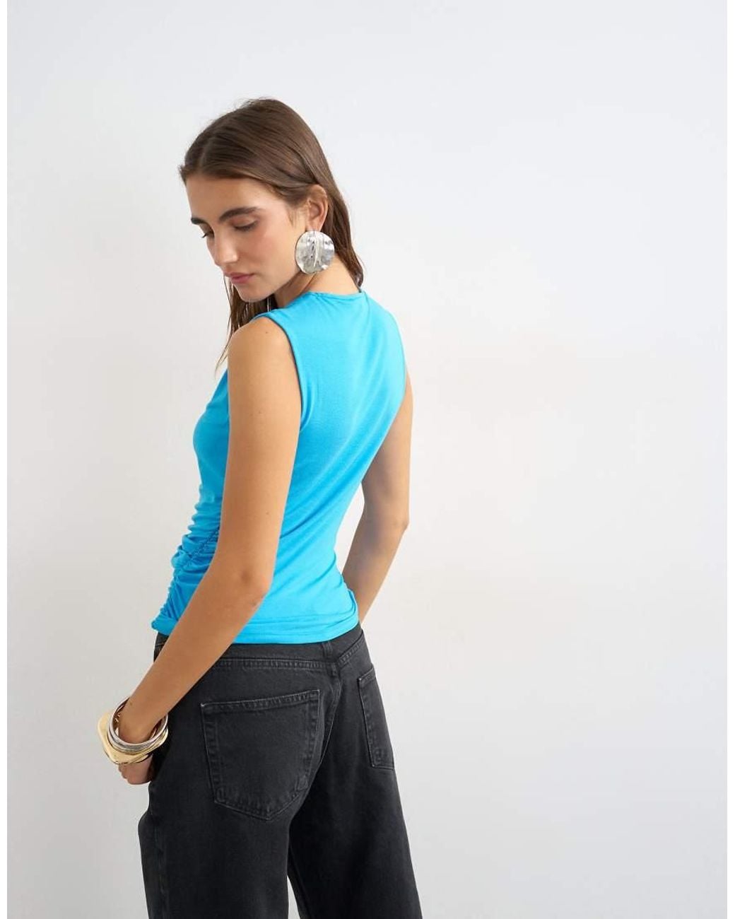 TOPSHOP Blue Wrap Front Drape Detail Tank
