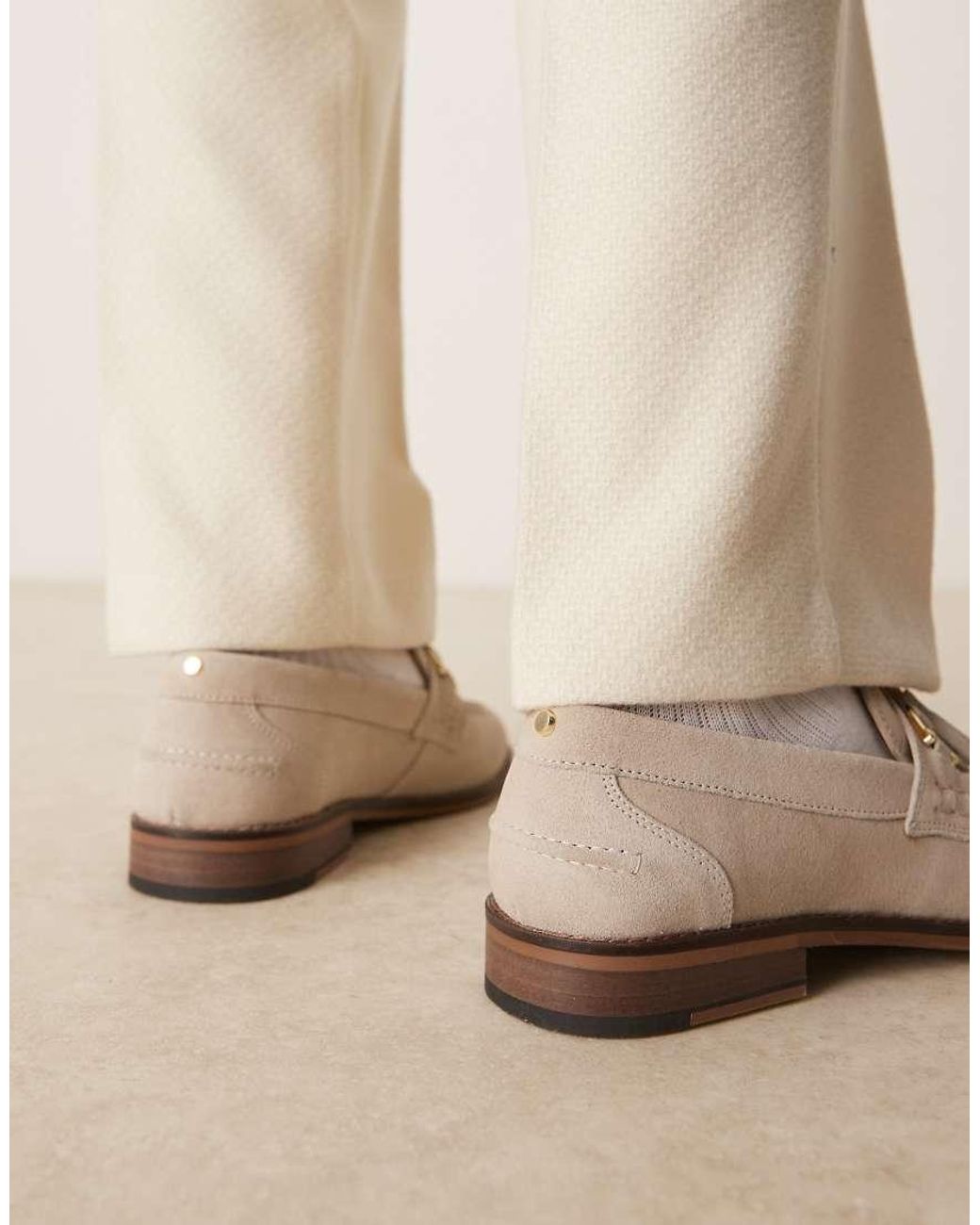 ASOS Natural Grey Suede Loafers With Tassel for men