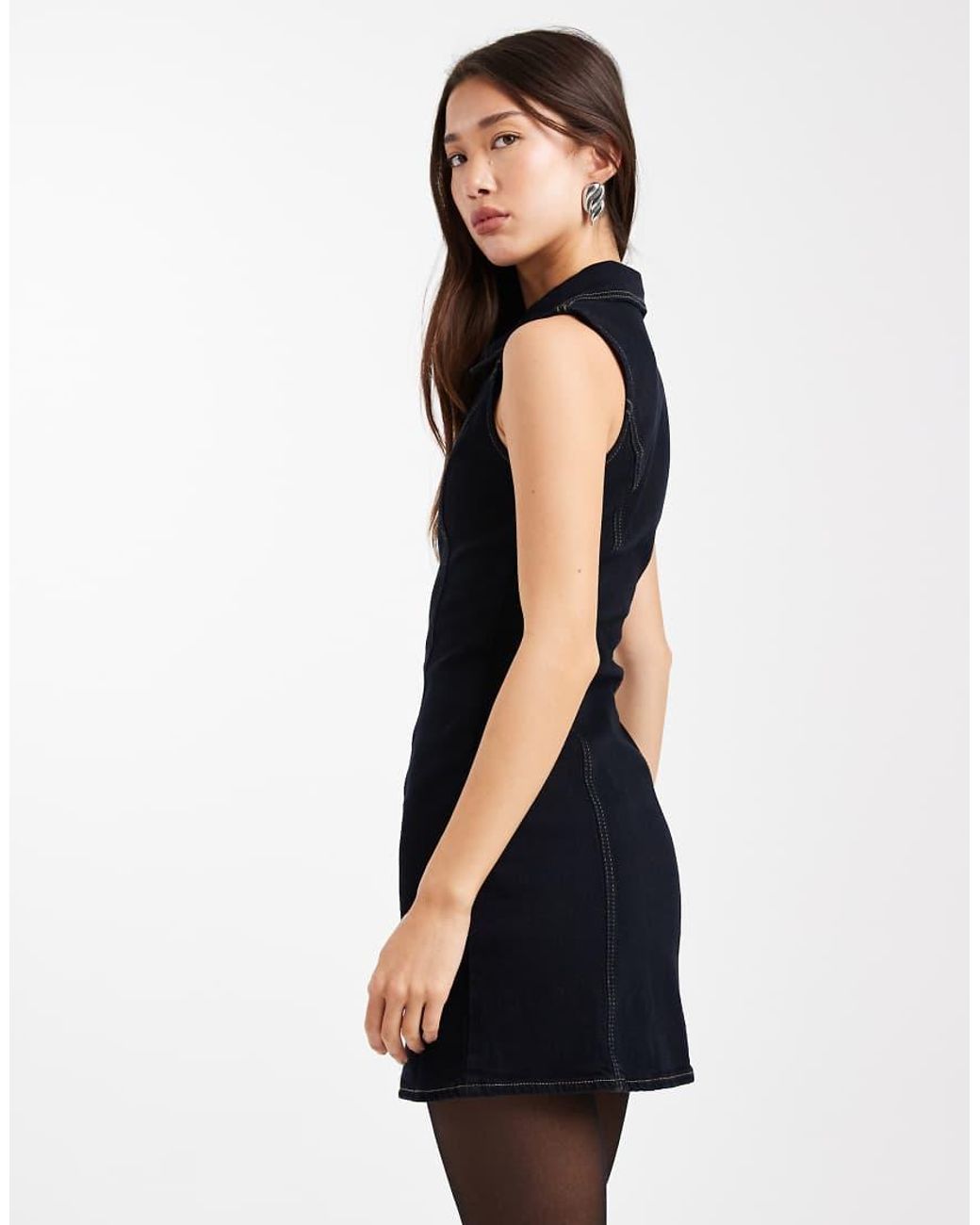 ASOS Blue Denim Zip Through Collar Mini Dress