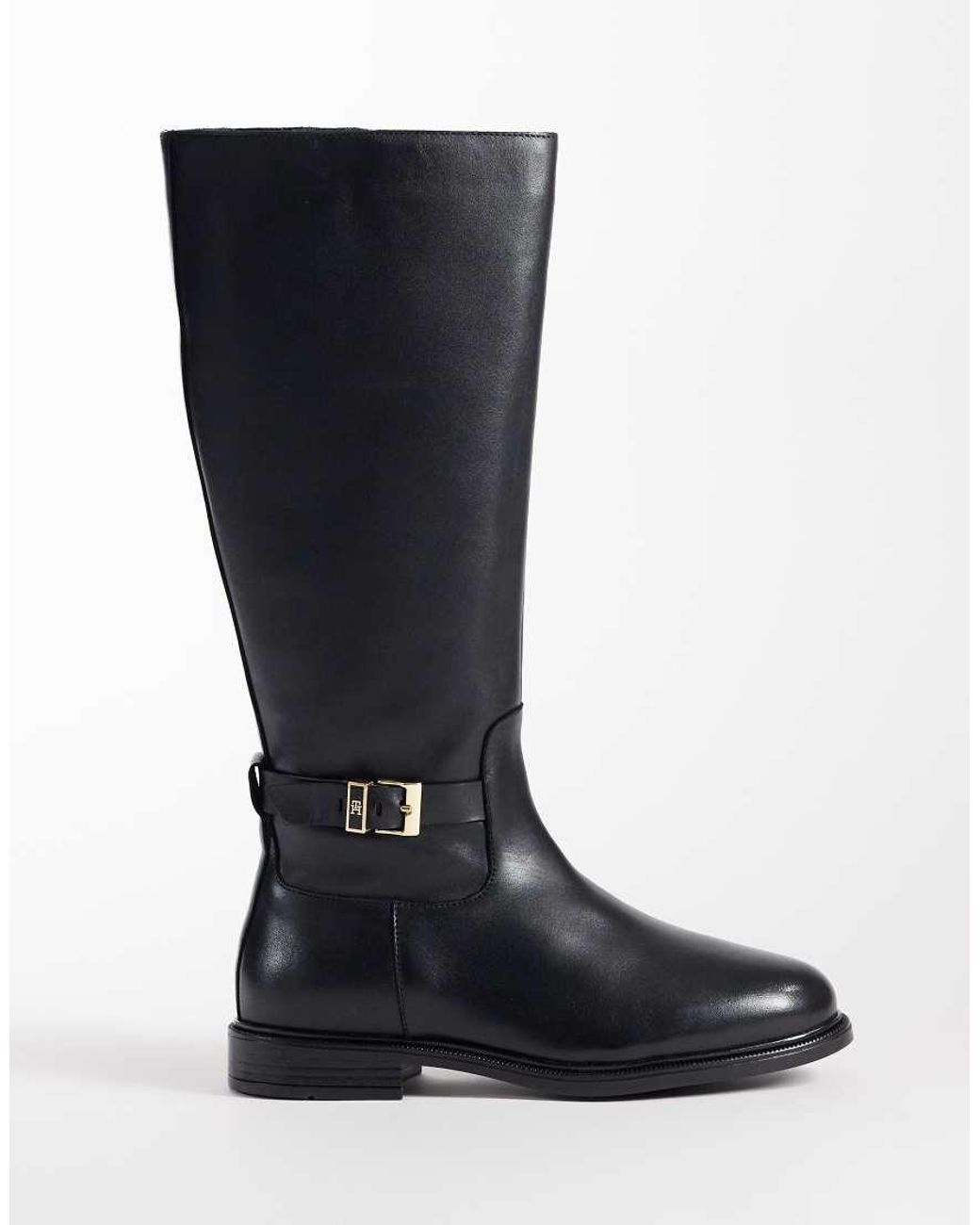 Tommy Hilfiger Blue Rossie Leather Knee High Boots With Buckles