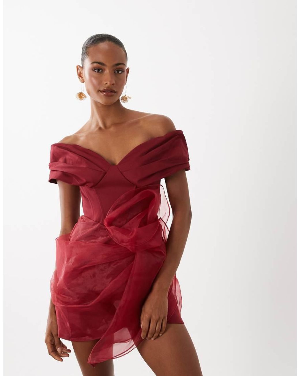 ASOS Off-shoulder Structured Mini Dress With Organza Skirt