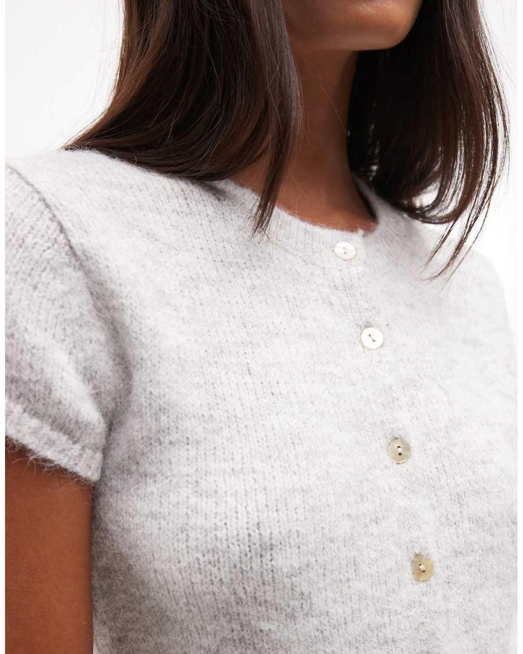 Monki White Exclusive Short Sleeve Knit Cardigan Top