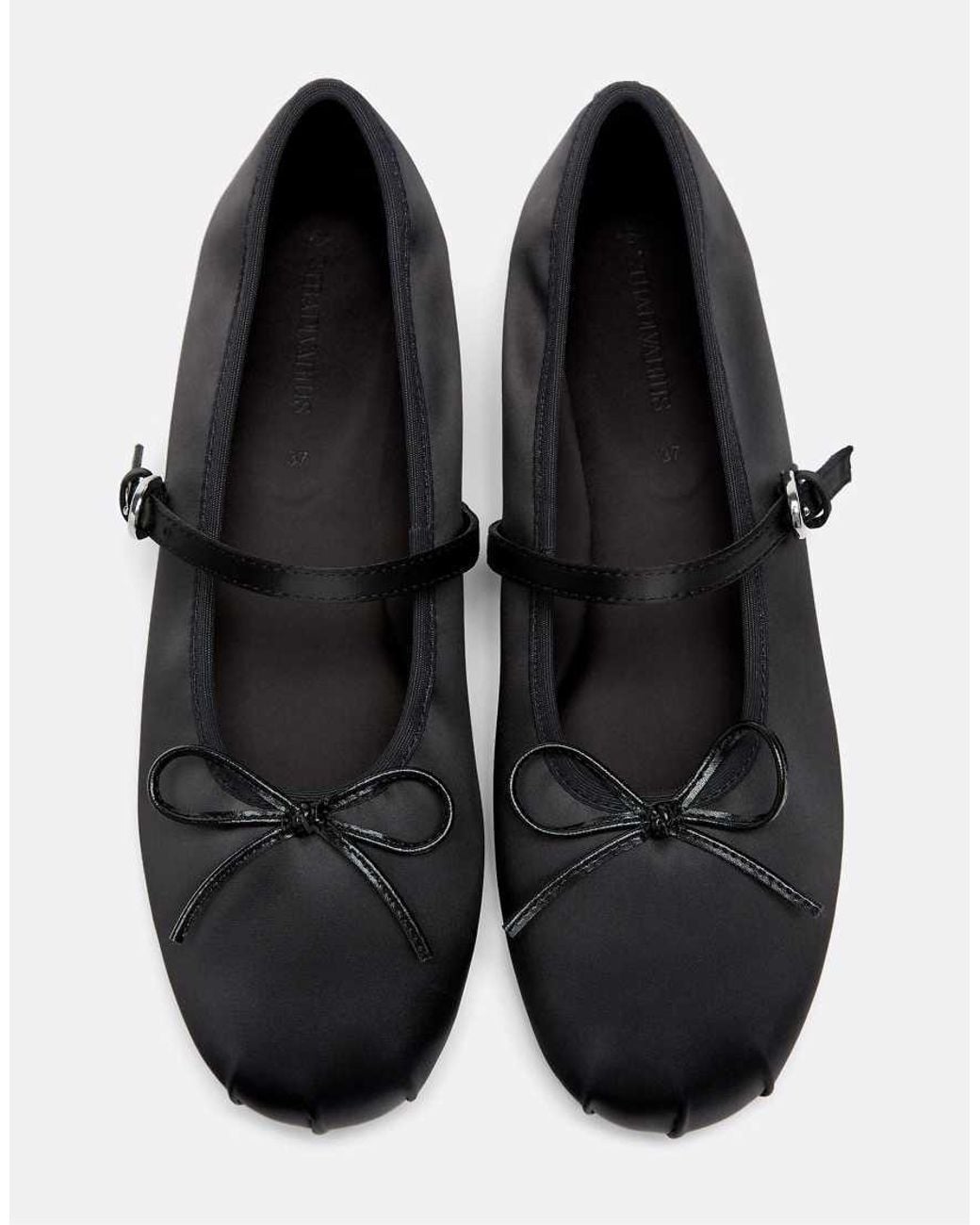 Stradivarius White Satin Buckle Ballet Flats