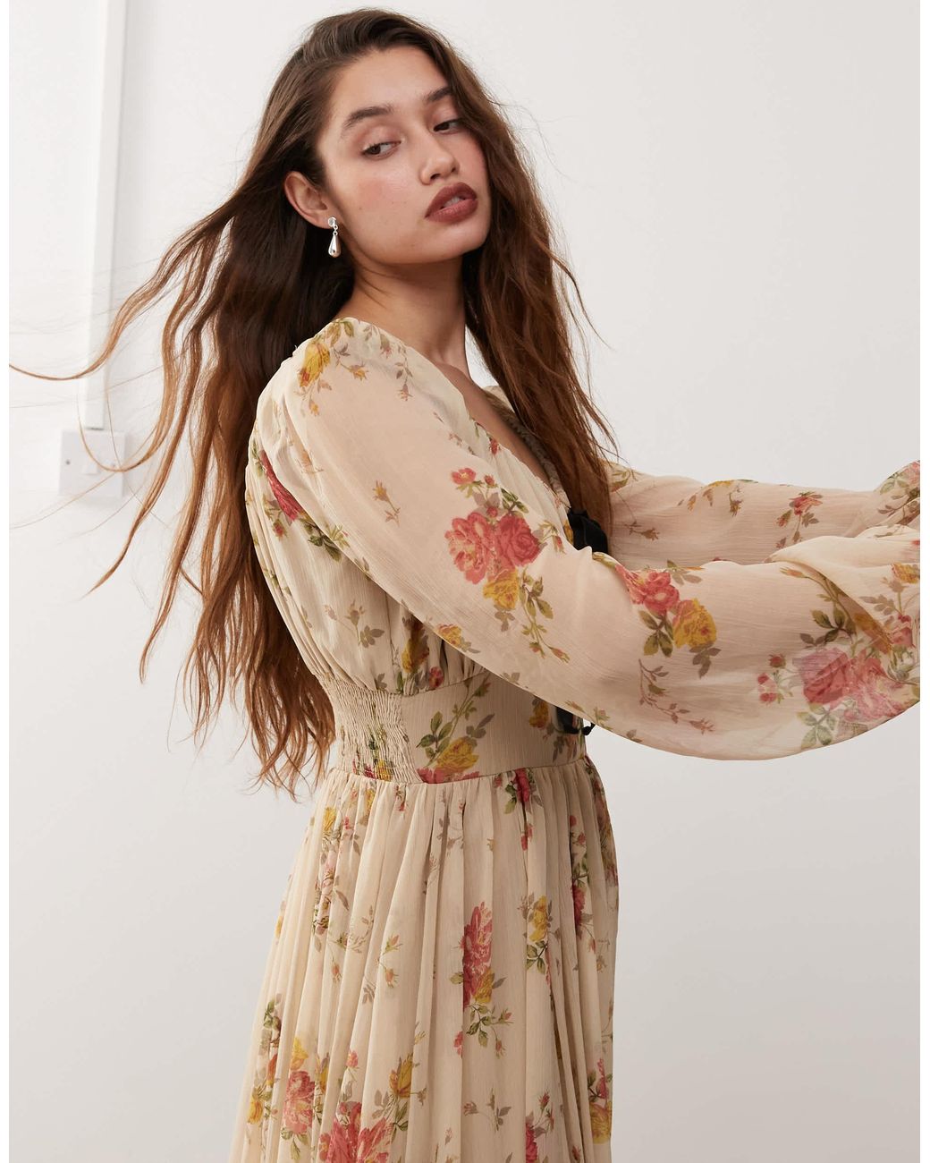 Reclaimed Vintage Long Sleeve Boho Winter Maxi Dress in Natural | Lyst