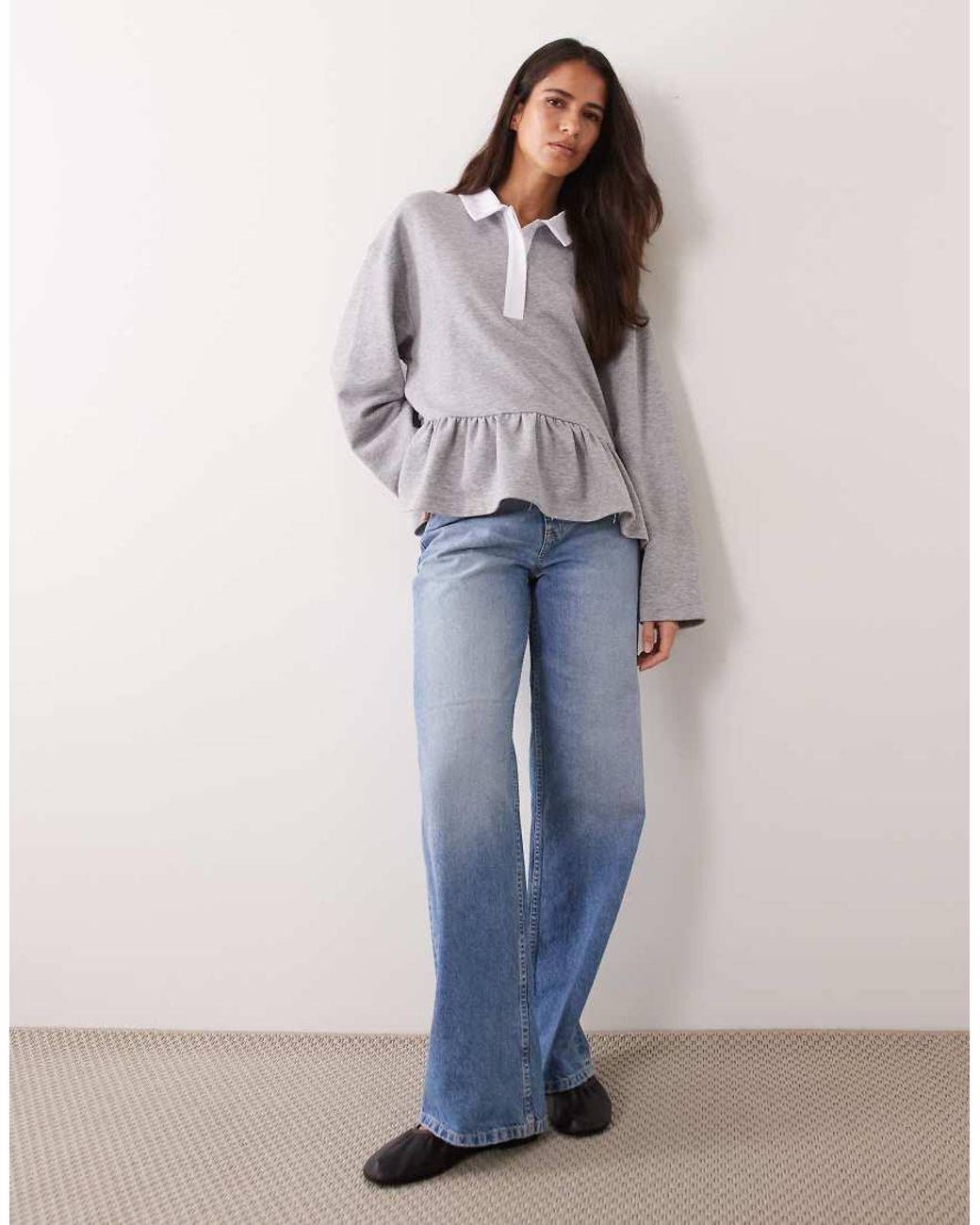 ASOS Gray Jersey Long Sleeve Peplum Henley