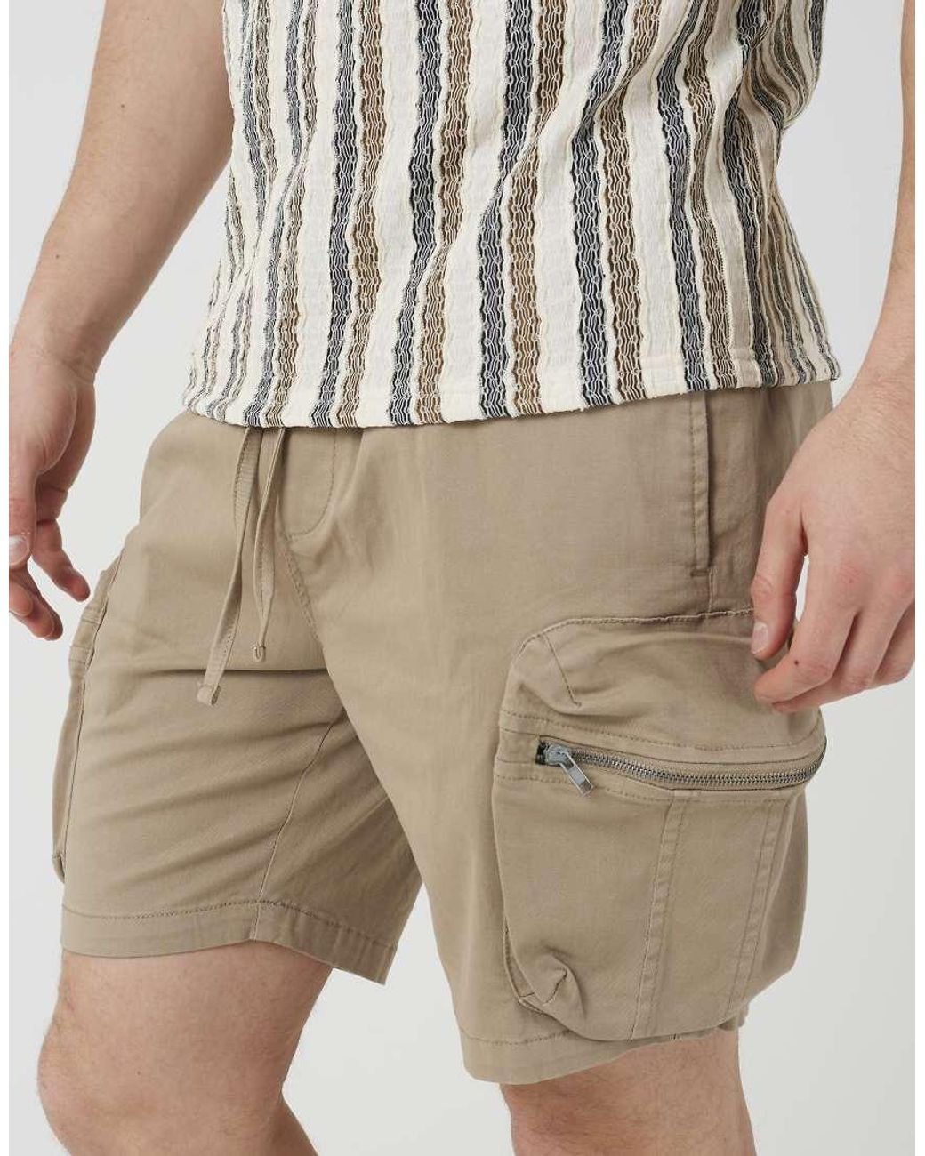 Brave Soul Natural Cotton Twill Chino Cargo Shorts for men