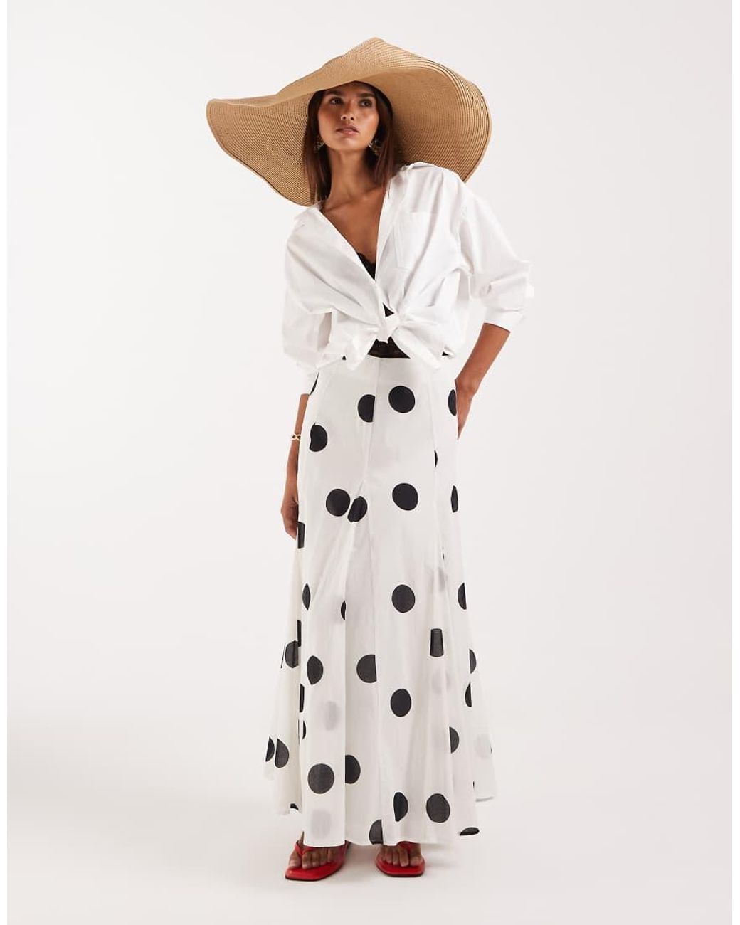 ASOS White Cotton Godet Maxi Skirt