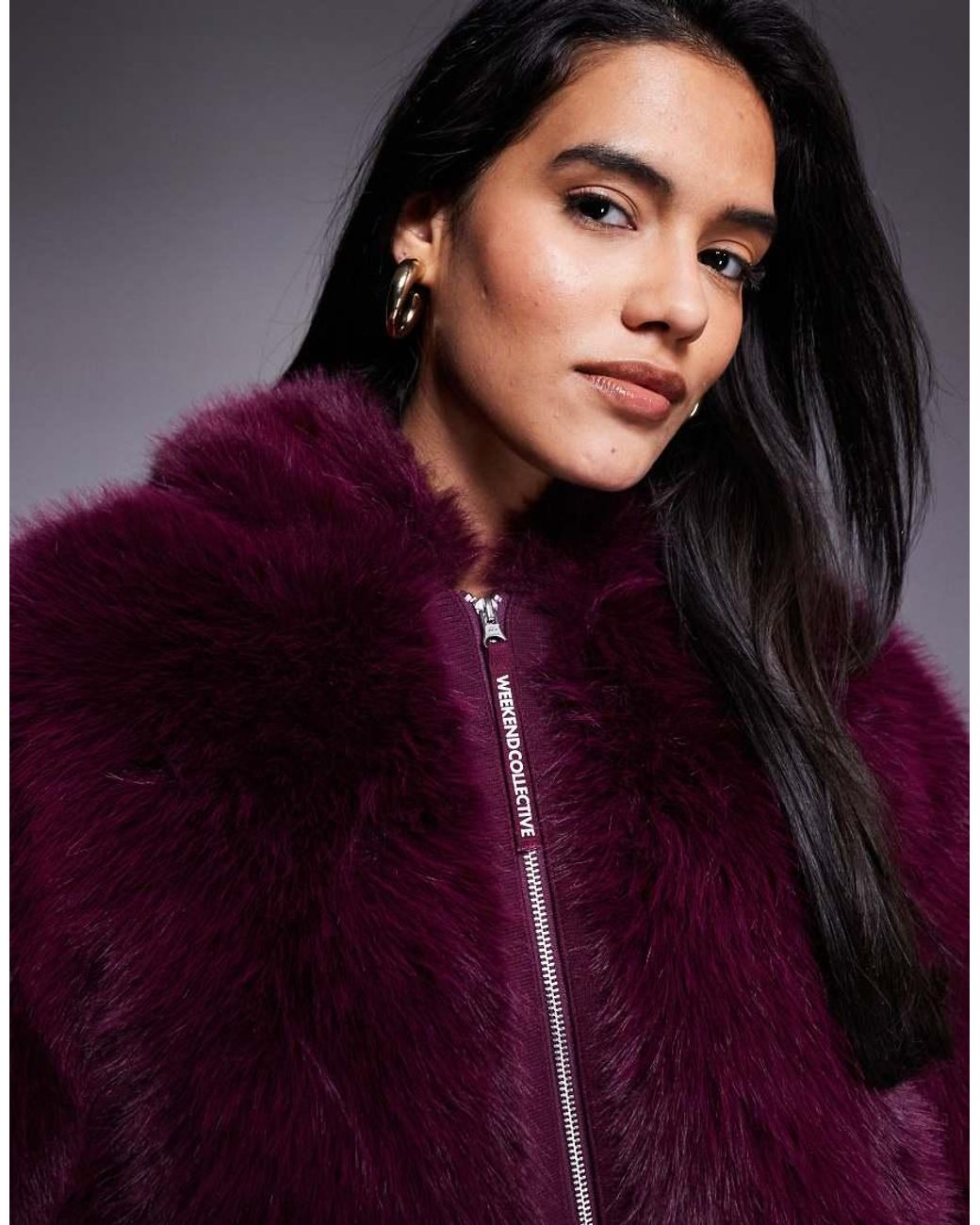 ASOS Purple Weekend Collective Faux Fur Cropped Coat
