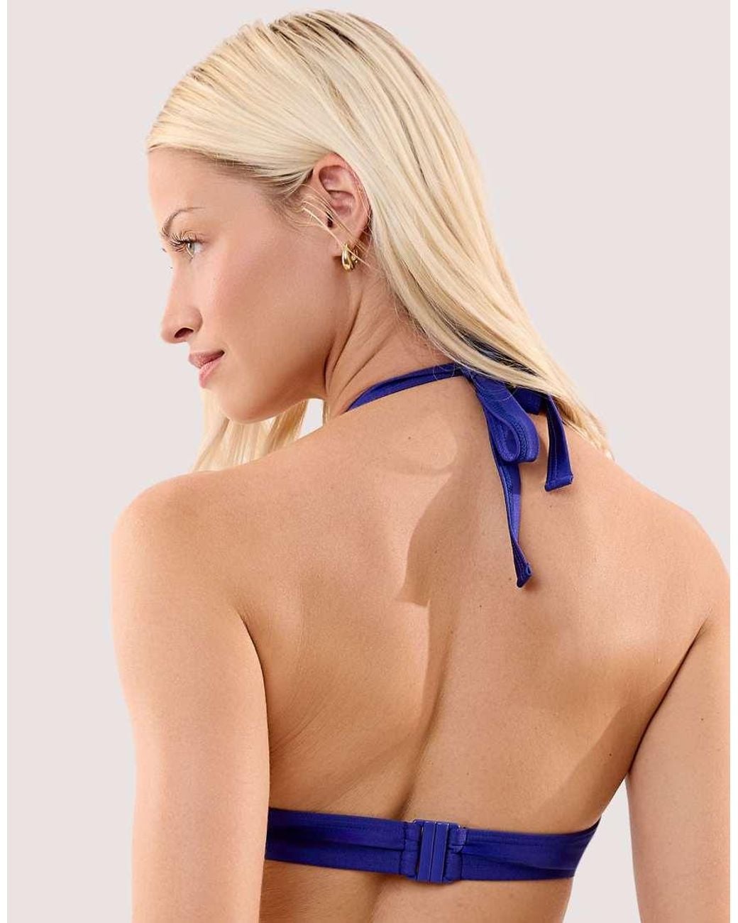 Wolf & Whistle Blue Eliza Electric & Ivory Underwired Plunge Halterneck Bikini Top