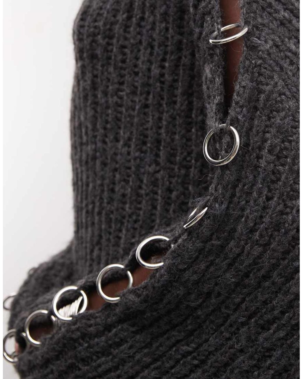 The Ragged Priest Gray Fluffy Oversized Knit Jumper With O Ring Detail