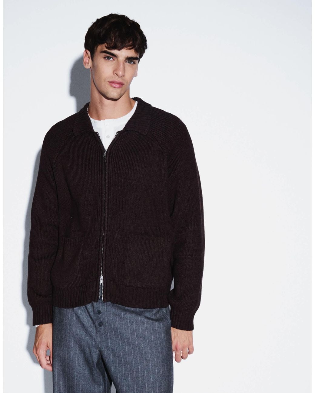 Cotton On Black Zip Through Knitted Bomber for men